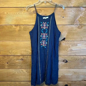 Ya Los‎ Angeles Womens Sundress Md navy blue summer cotton polyester lightweight